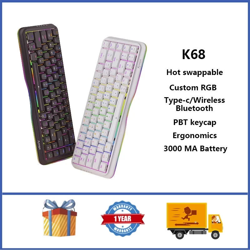 KEMOVE K68 Беспроводная механическая клавиатура RGB горячая Распродажа 68 клавиш пользовательская игровая клавиатура PBT Keycap