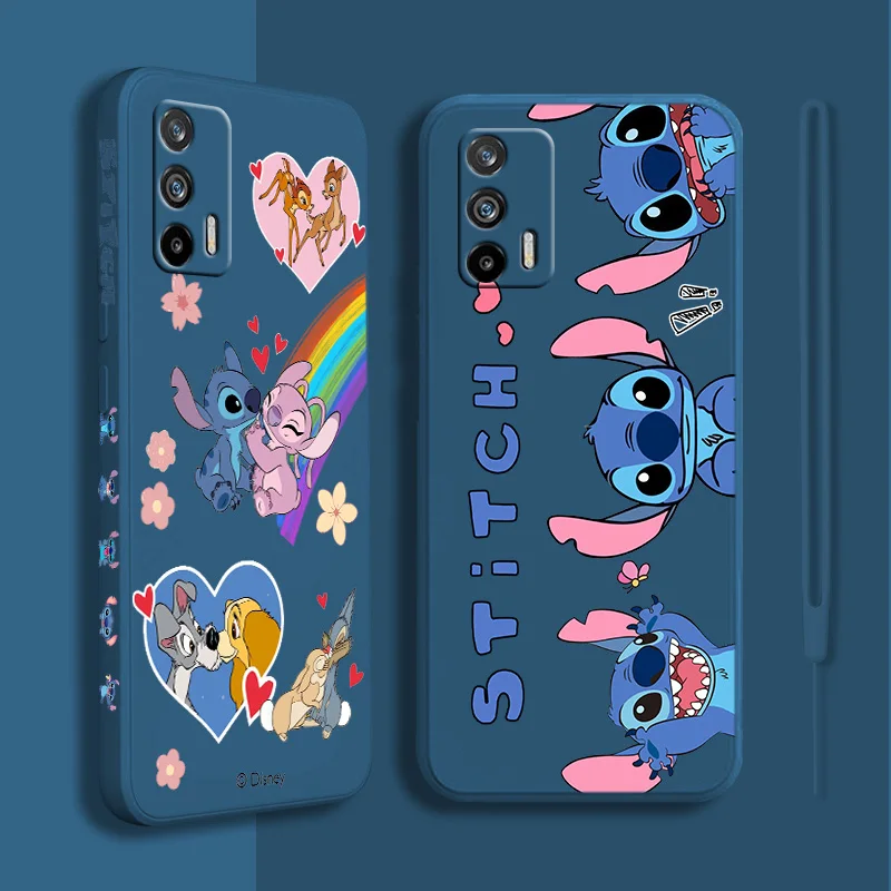 

Cute Stitch Anime Phone Case For Realme V23 Q5i Q3S GT Neo 3 2 X7 XT X2 C21Y C21 C17 C11 C2 Liquid Left Rope Cover