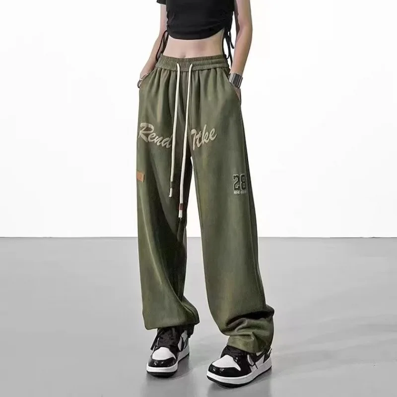 

Streetwear Sweatpants Women Y2k Clothing 2023 Trending Fashion Elastic Waist Baggy Sweat Pants With Letter Patchwork Black Army
