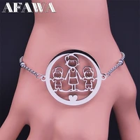 family mom 2 boys stainless steel bracelet for mother kids silver color bead chain bracelets gift jewelry brazalete mujer b386s1