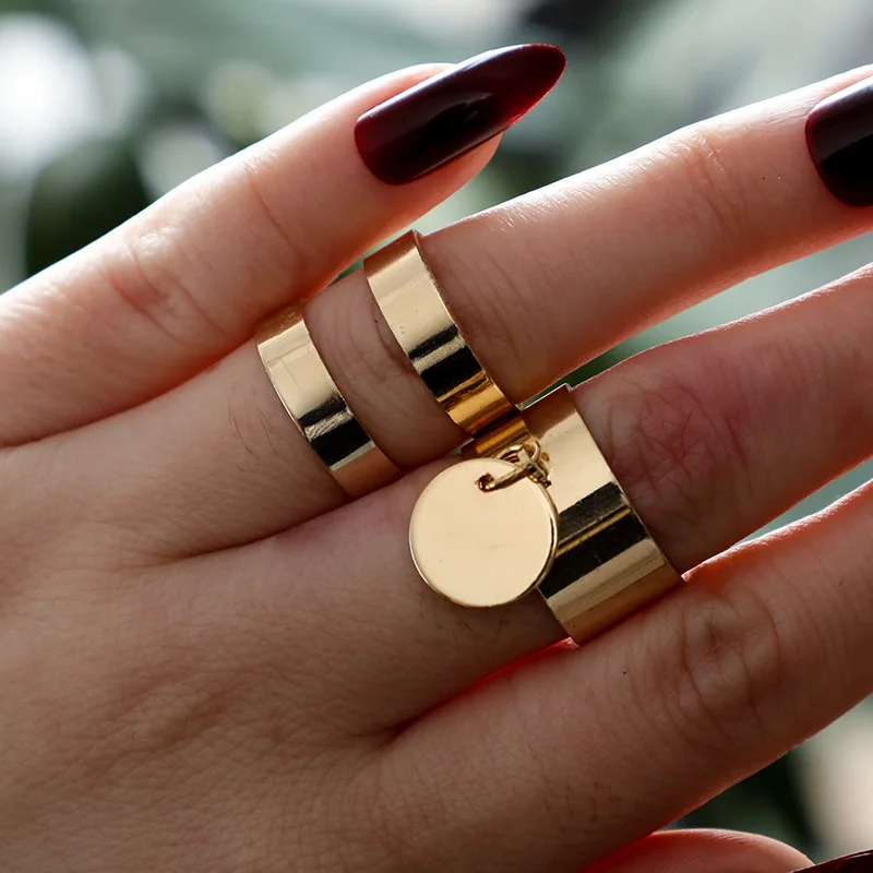 

New 2022 Simple Smooth Wide Edition Ring Set Circle Open Knuckle Ring Two-piece Set