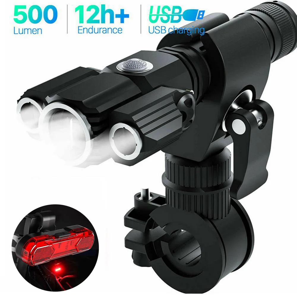 

New Waterproof Bicycle Light Front Back Rear Taillight USB Rechargeable Bike Light Cycling Safety Warning Light As Flashlight