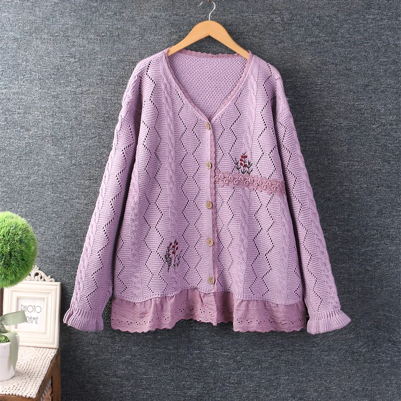 

Autumn New Sweet V Neck Sweater Women Long Sleeve Embroidered Sweater 23C226