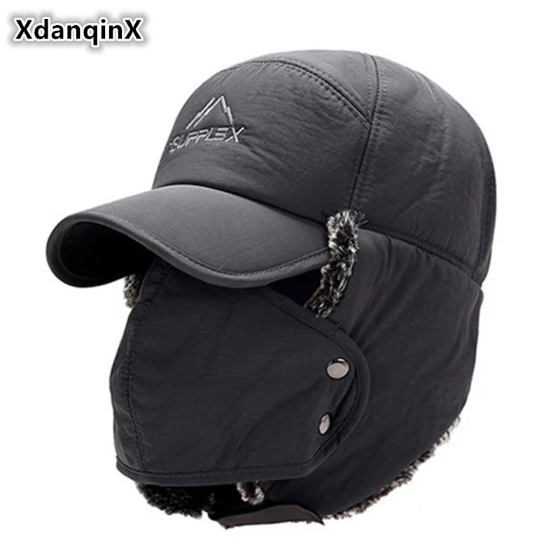 

XdanqinX Men's Ear Protection Face Bomber ats Ticker Plus Velvet Warm Women Winter at Resist Te Snow Male Bone Cap Ski at