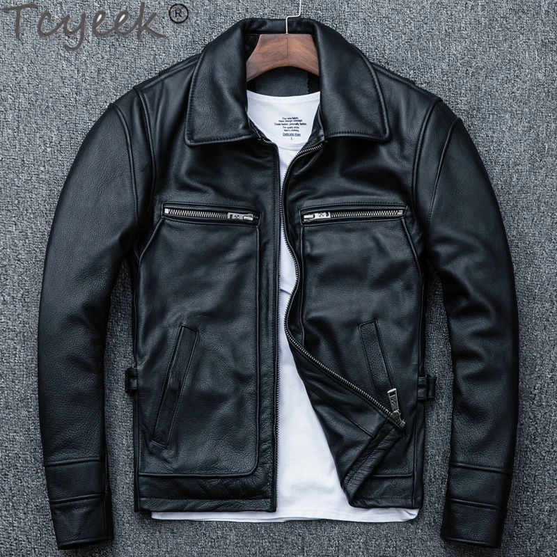 

Tcyeek Black Genuine Leather Jacket Spring Autumn New Cowhide Slim Motorcycle Leather Jacket Men Clothing Jaqueta De Couro Lq139