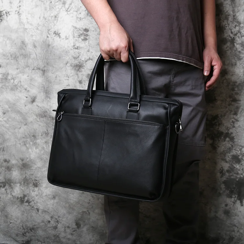 NZPJ Men's Genuine Leather Business Handbag Layer Designer Cross Leather Office Computer Bag Shoulder Messenger Briefcase