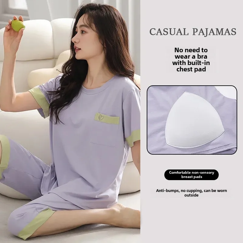 Женский летний пижамный комплект из модала с короткими рукавами нагрудник брюки