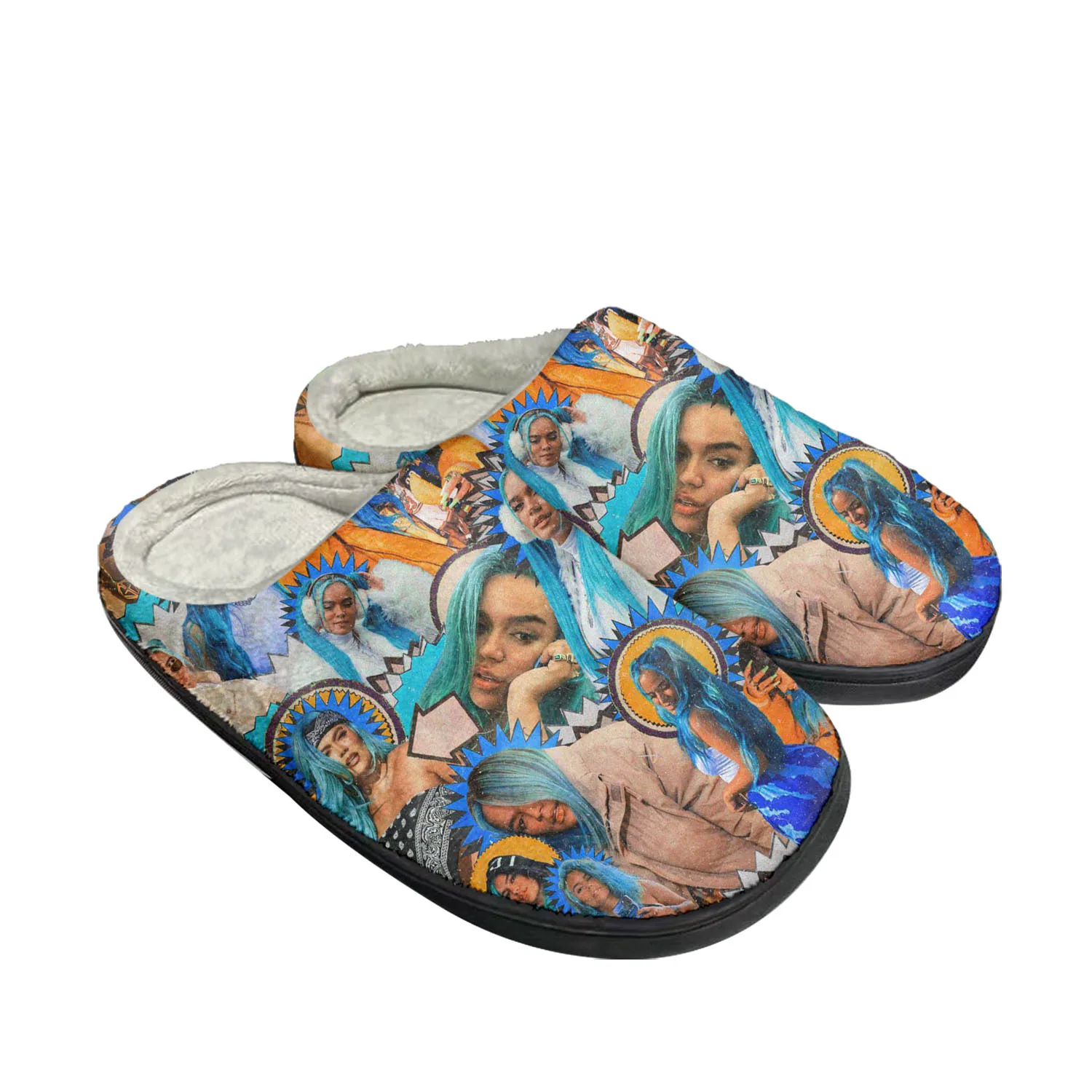 Karol G Singer Printed Home Cotton Custom Slippers Mens Womens Sandals Plush Bedroom Casual Keep Warm Shoe Thermal Slipper Black