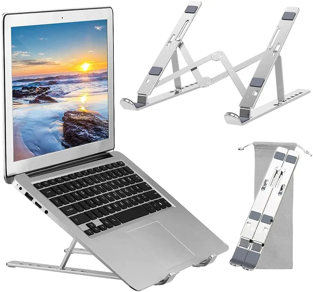 

Liga De Alumínio Dobrável Portátil Suporte Para Notebook 7 Alturas Ajustáveis, Suporte De Notebook Com Silicone Antideslizan