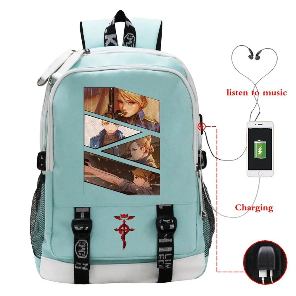 

Anime Fullmetal Alchemist Printed USB Interface Backpack Student Children's Schoolbag Travel Bag