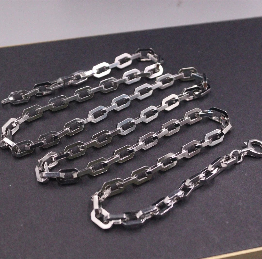 

Pure Au750 18K White Gold Chain Men Solid Long Square O Rolo Link Necklace 17g 24inch