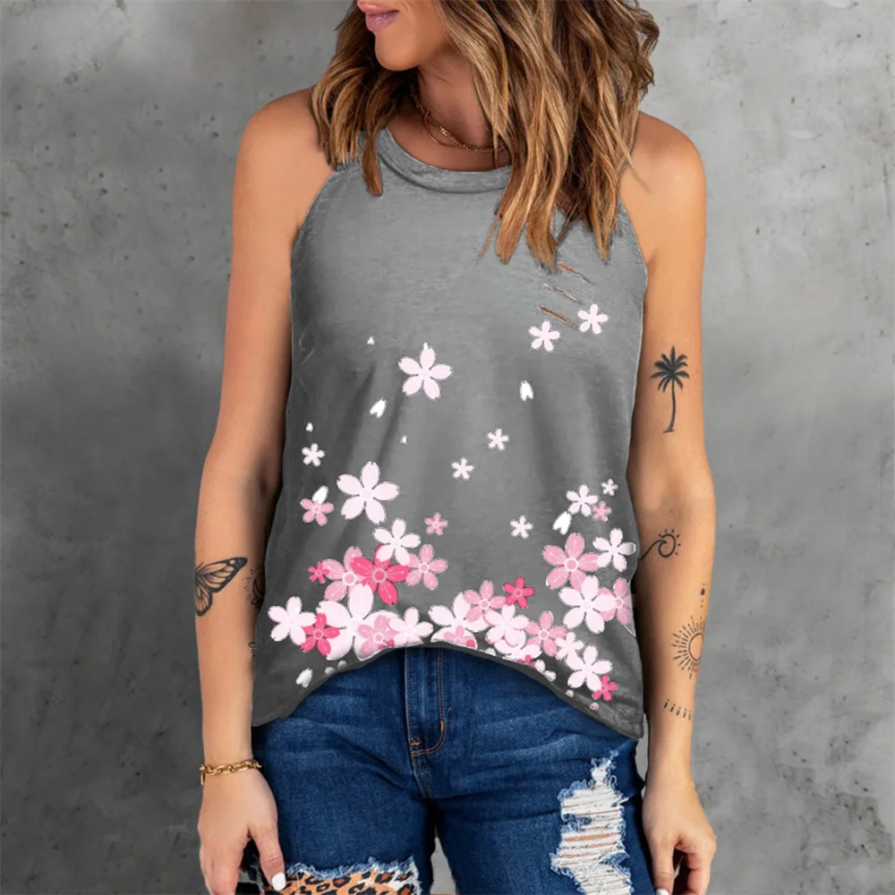 Купи 2022 New Summer Beach Style Women Floral Print Vest T Shirt Casual Sleeveless Loose Tank Top Fashion O-Neck Street Hipster Tops за 458 рублей в магазине AliExpress