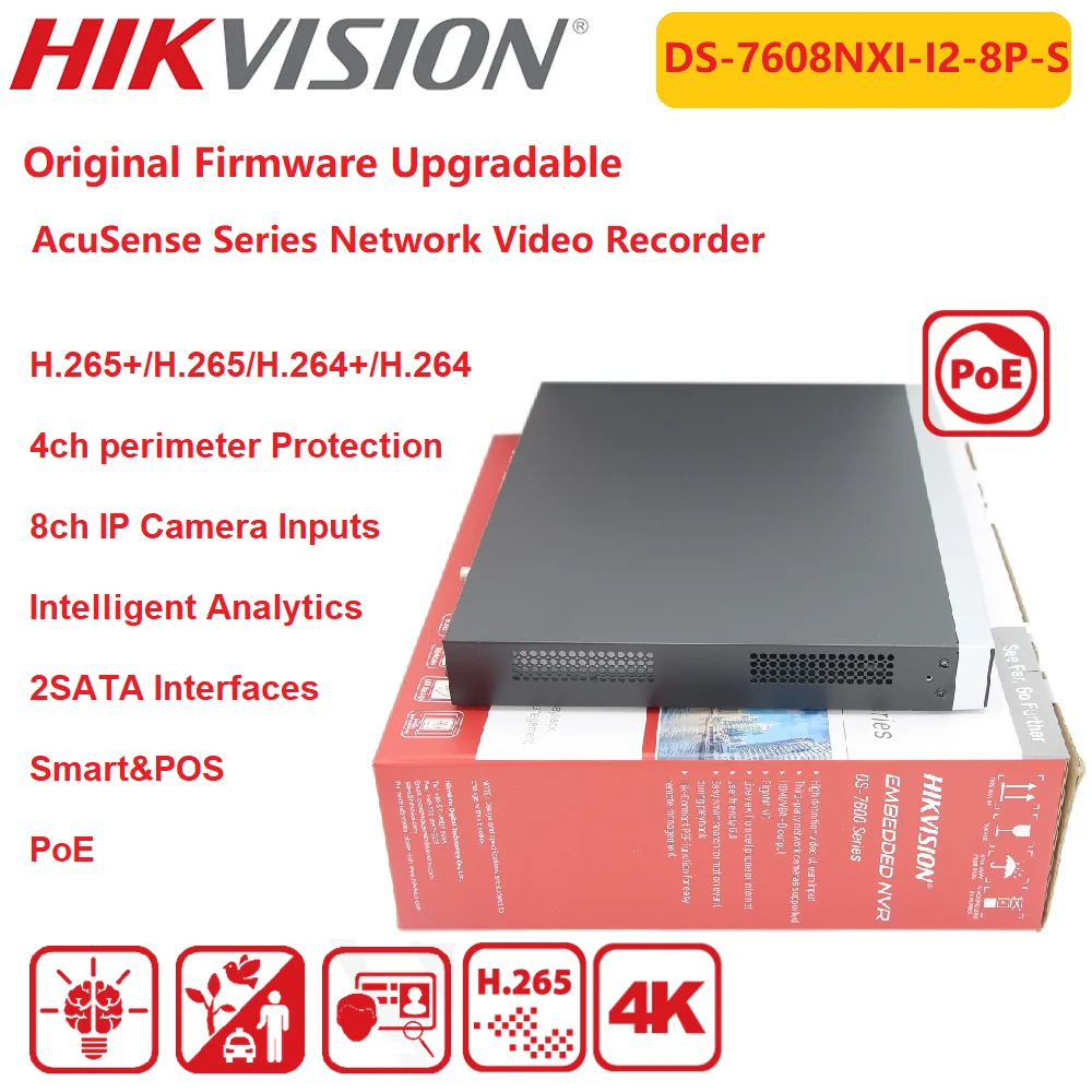

Hikvision NVR DS-7608NXI-I2/8P/S 8-ch Acusense 4K/8MP 1U 8 POE Surveillance Network Video Recorder 4-ch Facial Recognition