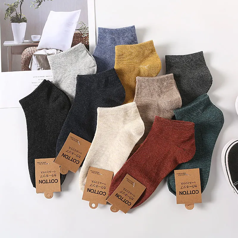 10Pair Cotton Socks High Quality Spring Summer Autumn Mesh Breathable Solid Color Cotton Antibacterial Odor Socks