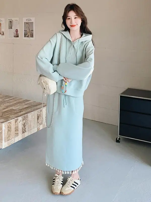 Голубой повседневный комплект свитшотов женская мода в стиле вестерн Sle новинка