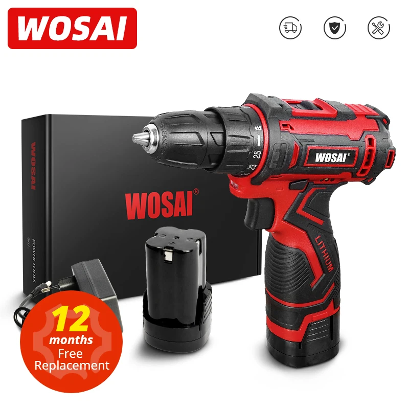 WOSAI 16V MT Series Electric Screwdriver Cordless Drill Lithium Battery Drill 25+1 Torque Settings 3/8-Inch 2-Speed Power Tools