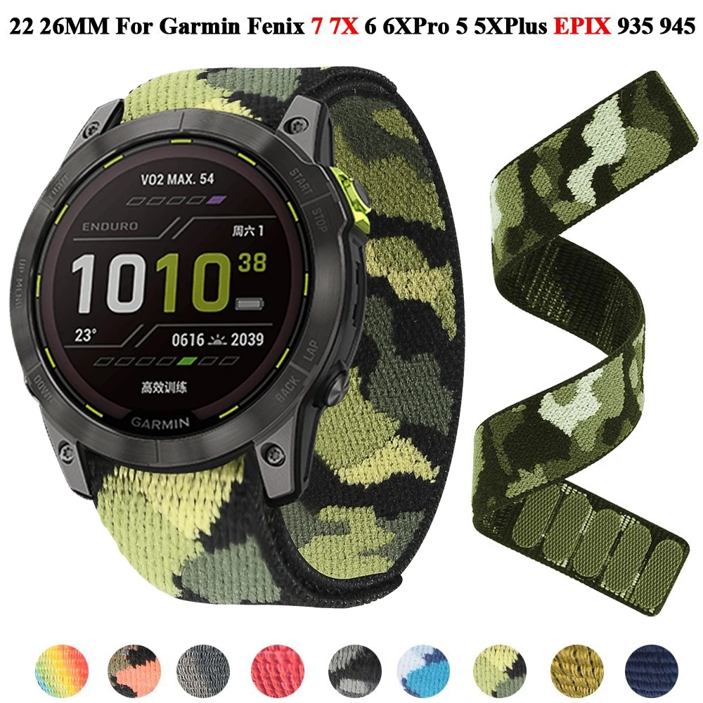 

22mm 26mm Hook Loop Nylon Camouflage Strap For Garmin Epix Gen 2 Fenix 7X Fenix 6 6X Pro 5X Plus/Enduro 2/Forerunner 945 band