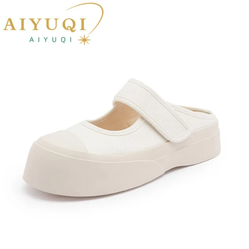 AIYUQI Mary Jane Half Slippers Women 2023 New Summer Women's Mules Shoes Fashion Platform Canvas Ladies Slippers