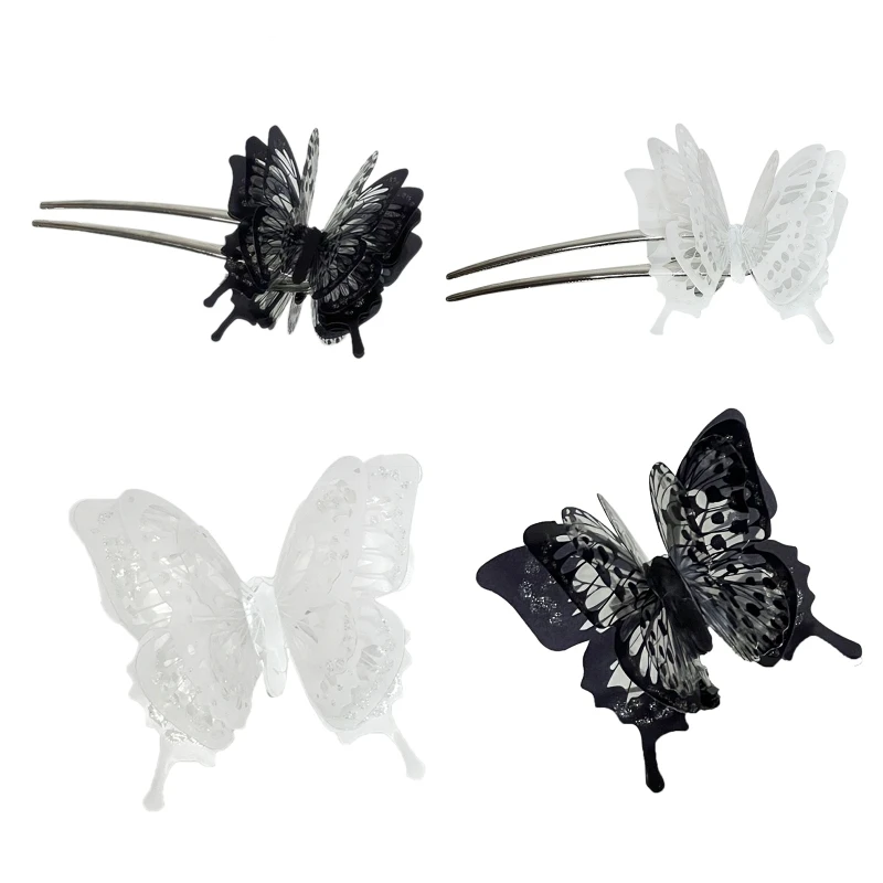 

3d Butterfly Hairpin Side Clip Punk Butterfly Ring Butterfly Hair Clips