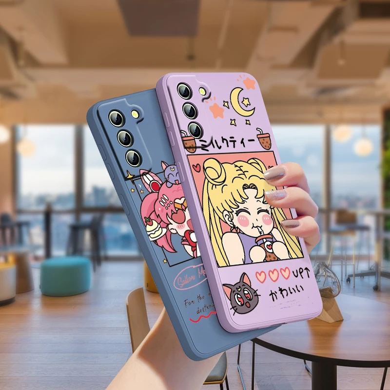 

Cartoon Girl Sailor Moon For Samsung A52 A32 A22 A71 A51 A31 A21S A12 A50 A30 A20 A10 A03S 5G Liquid Silicone Rope Phone Case