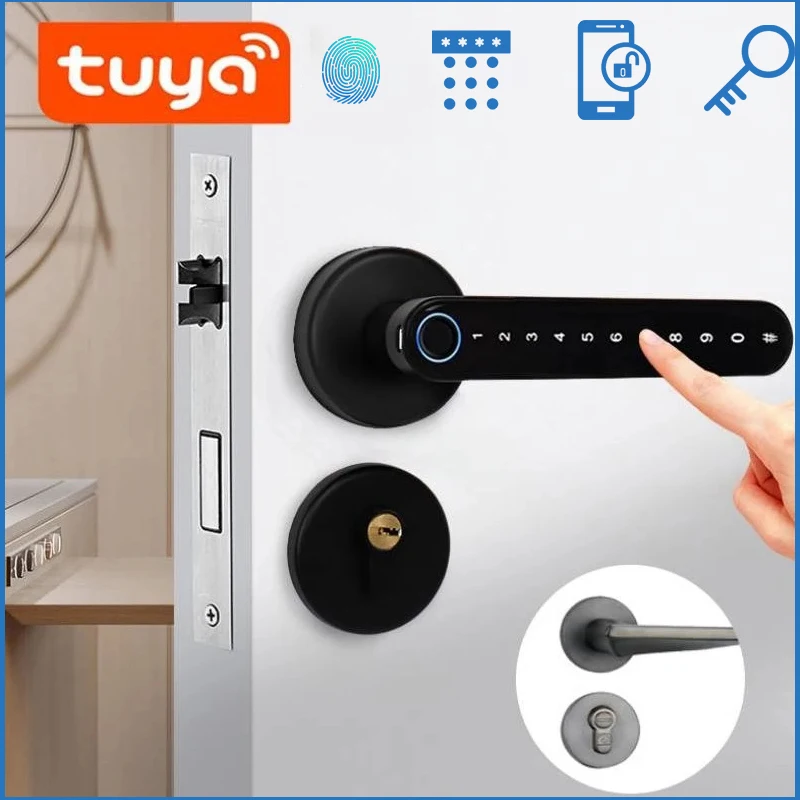 

2023 Tuya Biometric Fingerprint Smart Door Lock Password Electronic Digital Lock Keyless Entry Door Knobs lock for Bedroom Home