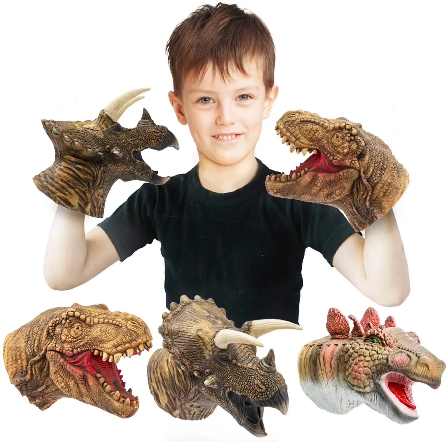 

Kids 3 Packs Dinosaurs Hand Puppets Realistic Latex Waterproof Head Soft Toys Sets,Fidget Finger Animals Games Boys Girls Gifts