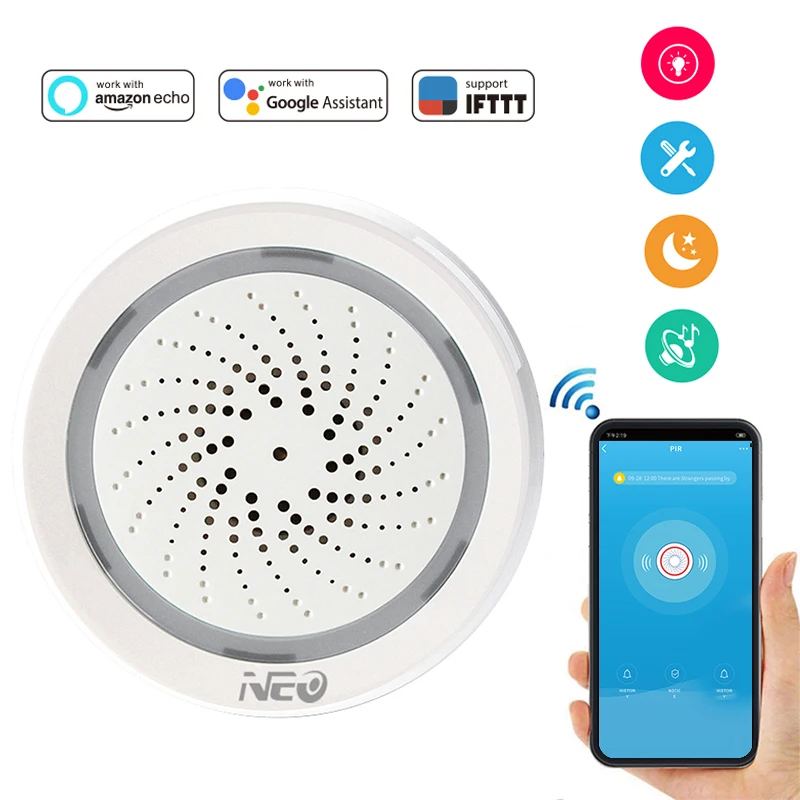 

Aubess Smart Wireless WiFi Siren Alarm Sensor USB Power Via iOS Android APP Notification Plug And Play No HUB Requirement