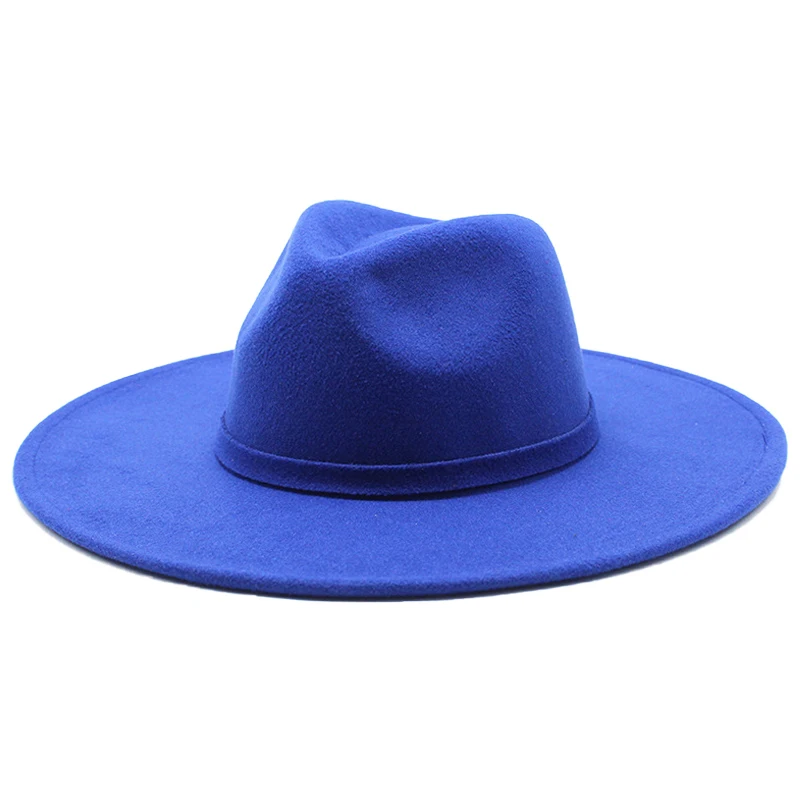 

New 9.5cm Wide Brim Fedora Hats for Women Dress Man Caps Felted Hat Panama Church Wedding Ribbon Band Men Hat Sombreros De Mujer
