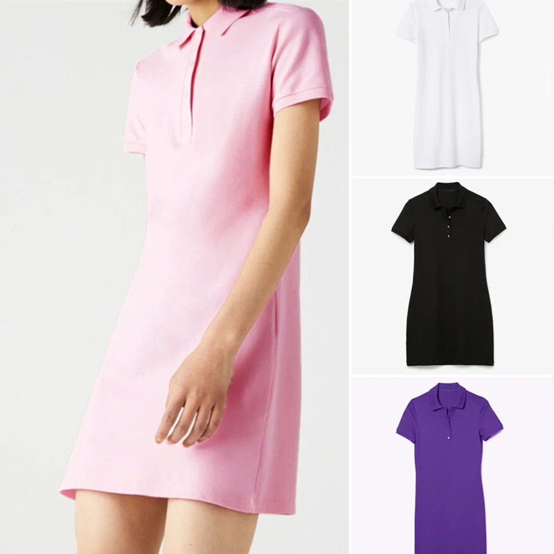 

Summer Women Alligator 4 Button Lapels Polo Dresses Ladies Short Sleeve Shirt High Quality Girls Designer Clothes