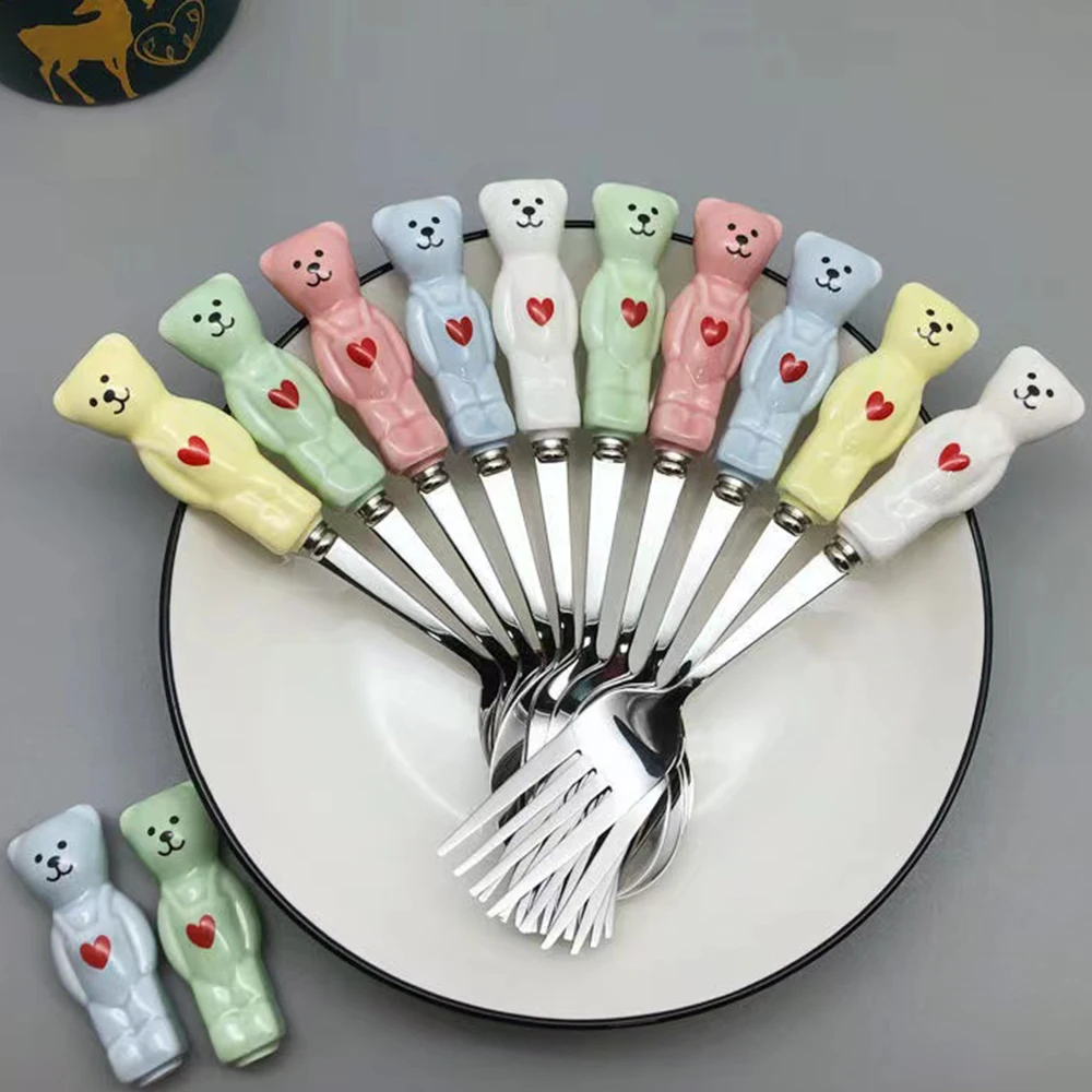 

2PC Stainless Steel Cutlery Tableware Set Korean Cute Dessert Spoon Fork Dinnerware Set Coffee Spoon Heart Creative Kitchen Item