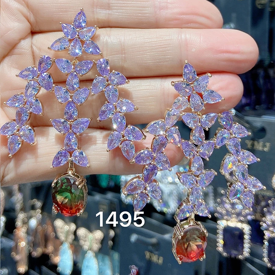 

Plant Tree Earrings for Women Designer Evening Party Dangle Earrings Cubic Zirconia Jewelry Gift Female