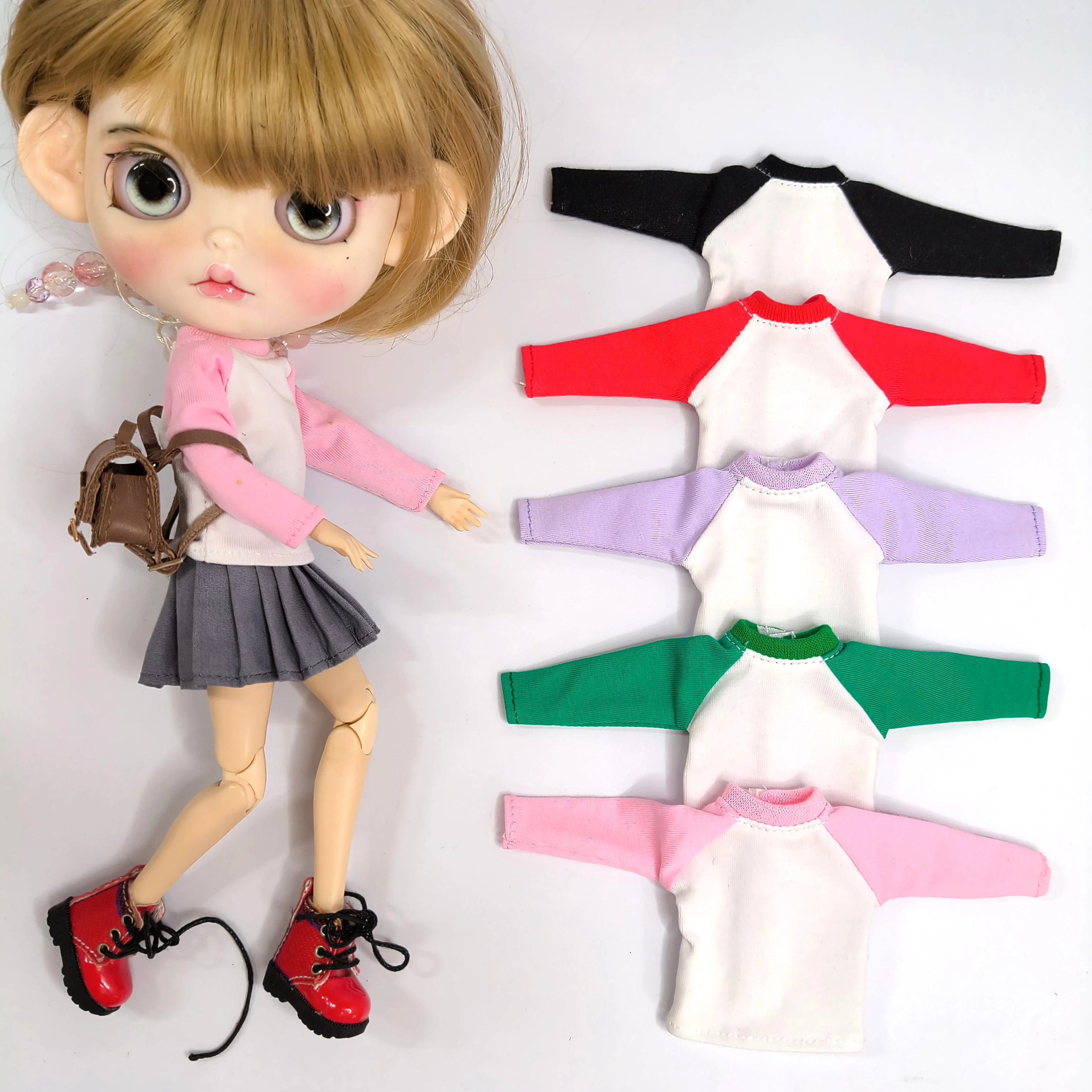 Фото Новая одежда для кукол Blyth: футболка с коротким/длинным рукавом в спортивном стиле, с круглым вырезом, для Azone, Momoko, аксессуары для кукольной одежды. №4