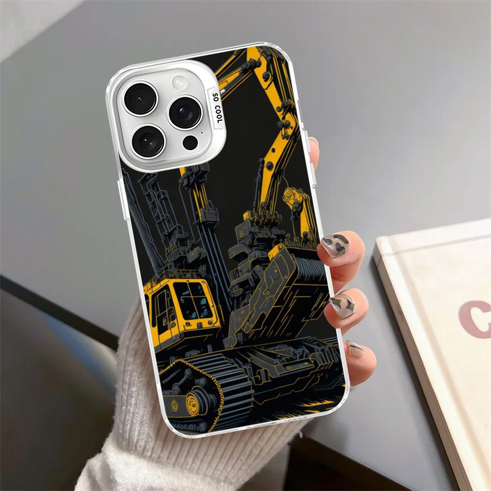 Фото Чехол для телефона с механической росписью экскаватора для iPhone 16, 15, 14, 13, 12, 11 Pro Max X XR XSMAX, матовая противоударная задняя крышка №3