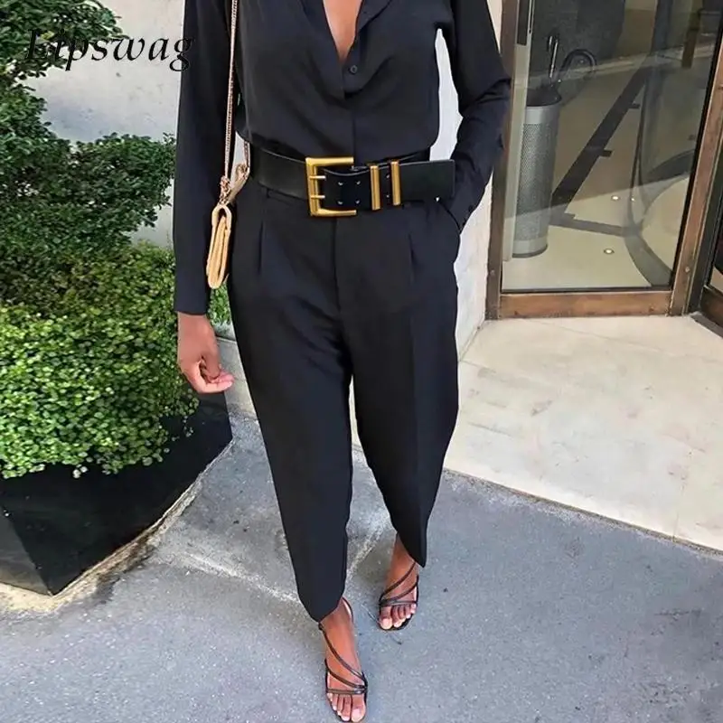 

Универсальные женские однотонные костюмы, брюки для взрослых, элегантные офисные длинные брюки с высокой талией, Модные свободные брюки на молнии со складками, 2023