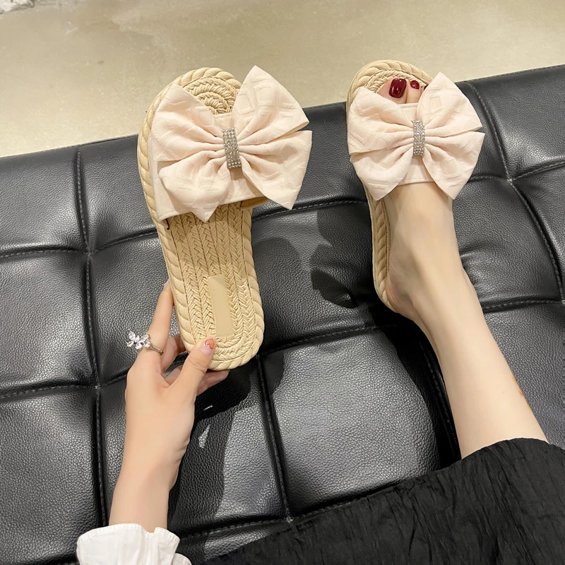 

Slippers Women Summer Female Shoes Luxury Slides Butterfly-Knot Low 2022 Soft Designer Flat Beach Butterfly-knot Rubber Hoof Hee