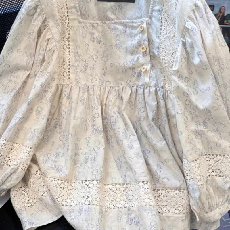 Французские винтажные рубашки кружевные ажурные дизайнерские лоскутные блузки