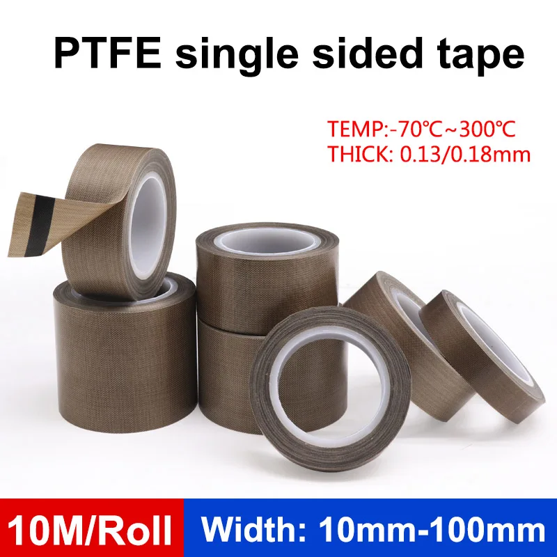 

1pcs 10M/Roll Width 10-100mm PTFE Tape Adhesive Cloth Insulated High Temperature Resistant Sealing Tapes Thickness 0.13mm 0.18mm
