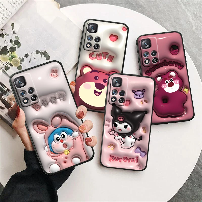

Strawberry Bear K-ksuromi For Redmi Note 12 Pro Plus 11 11T 10 9 8 Pro Lite Pro Max 5G 4G Silicone Soft Black Phone Case