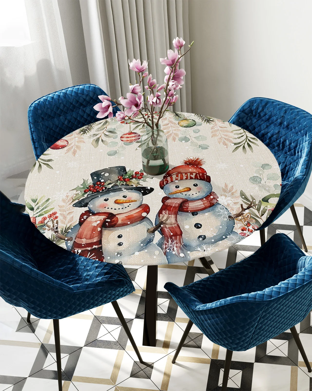 

Рождественская накидка, эвкалипт, подарочные сосновые конусы, круглая эластичная накидка на стол, Защитная ткань, водонепроницаемая настраиваемая скатерть