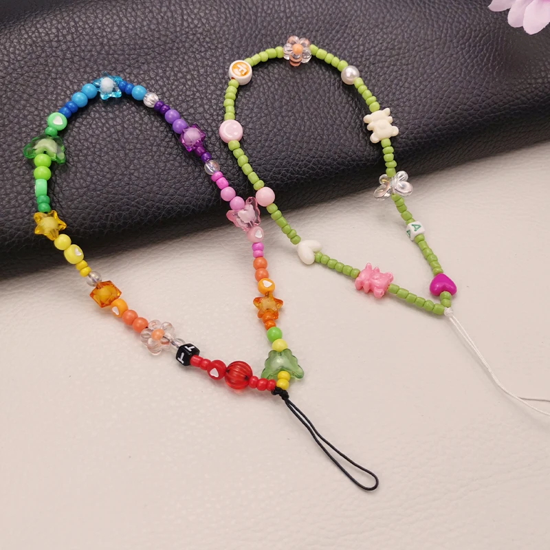 

Mobile Phone Lanyard Short Women's Creative Colorful Bead Pendant Wrist Anti-lost Sling Handmade String Lanyard Bead Pendant