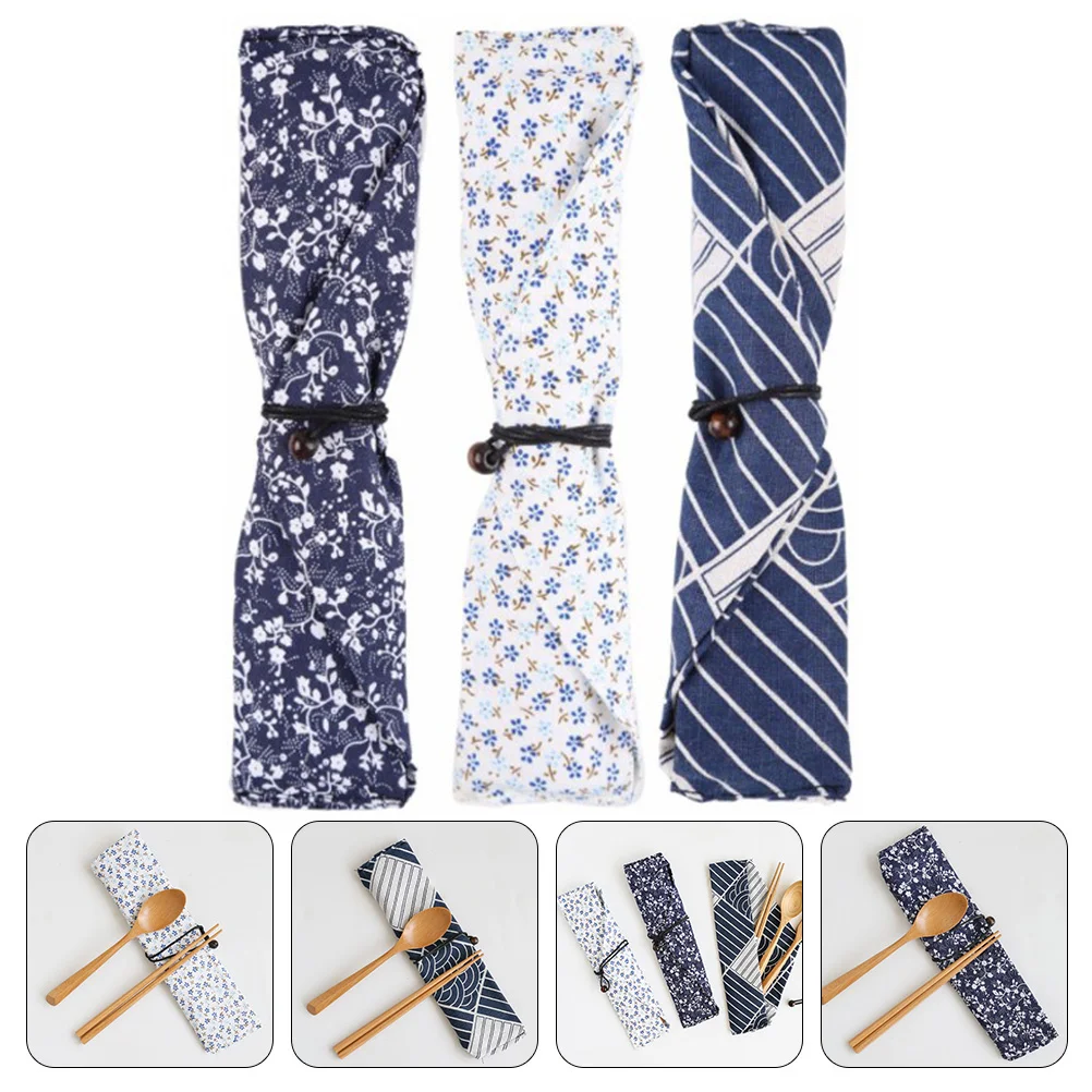 

3 Pcs Japanese Cutlery Bag Style Chopsticks Sleeve Suitcase Set Sleeves Blue Shop Packing Portable Tableware Bags
