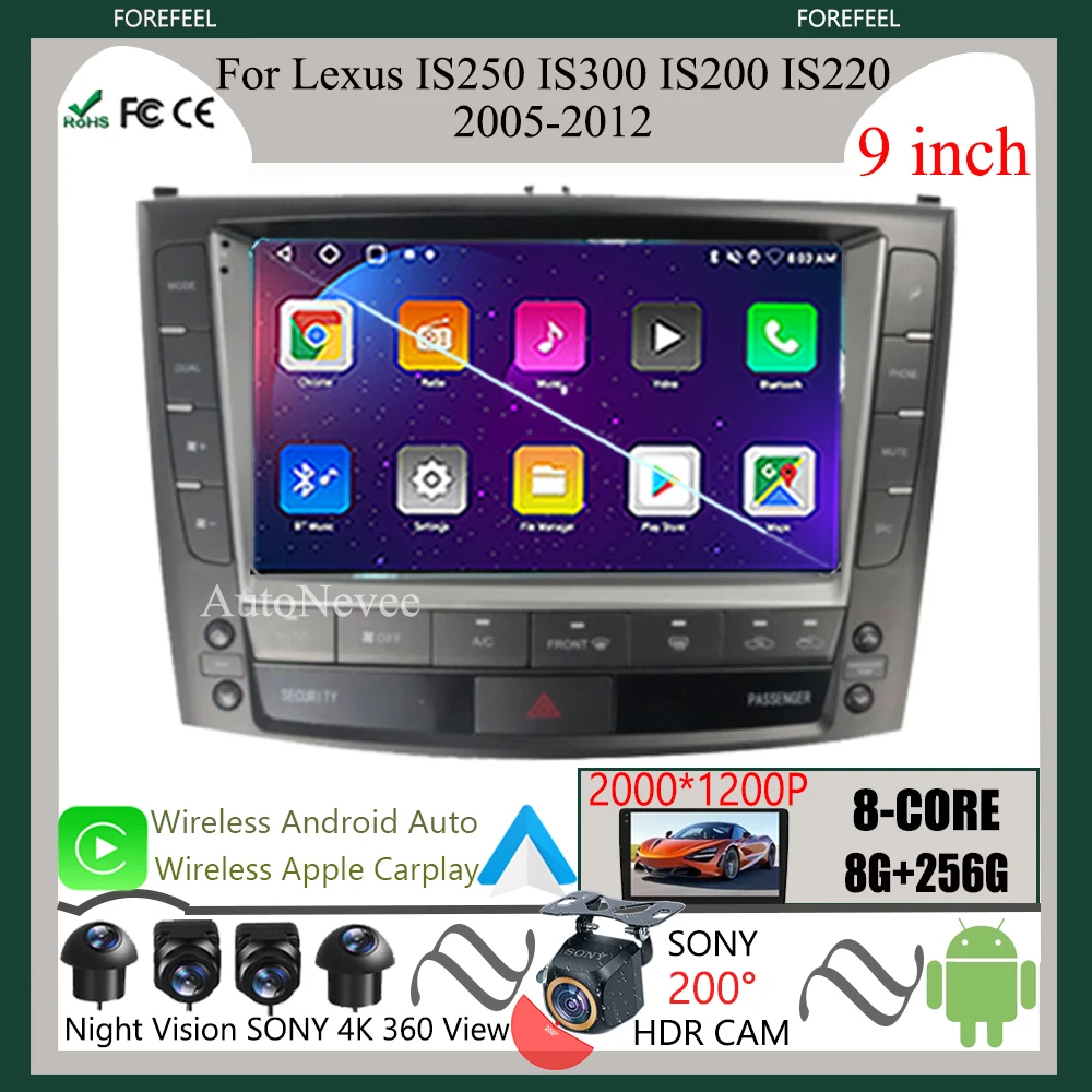 

9 дюймов радио Bluetooth Play Android 13 для Lexus IS200 IS250 IS300 IS300C 2006-2012 автомобильный экран мультимедийный видеоплеер Стерео GPS