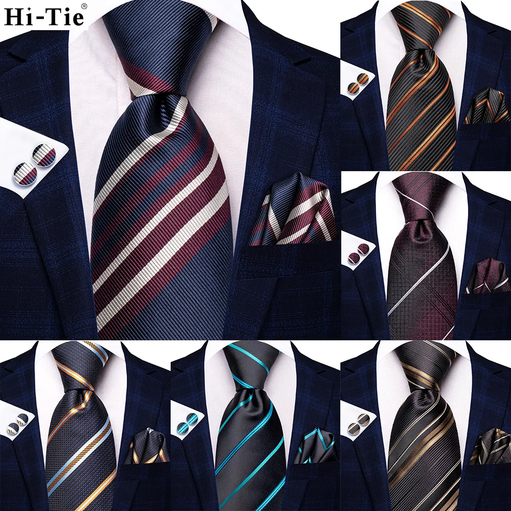 

Hi-Tie 2023 новый темно-синий белый полосатый дизайнерский Подарочный галстук для мужчин модный бренд галстук для свадебной вечеринки ручная ра...