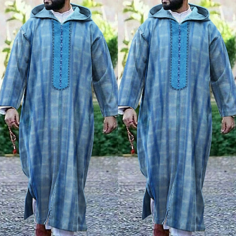 Printting Turn-down Collar Muslim Mens Long Sleeve Thobe Middle East Saudi Arab Kaftan Islamic Abaya Dress Dubai Robes