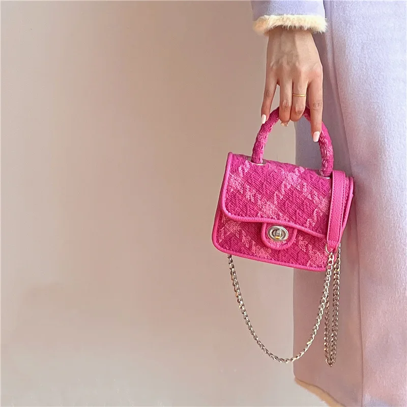 

Rose Pink Women Lock Shoulder Bags Luxury Plaid Ladies Small Square Crossbody Bag Fashion Design Female Clutch Purse Handbags