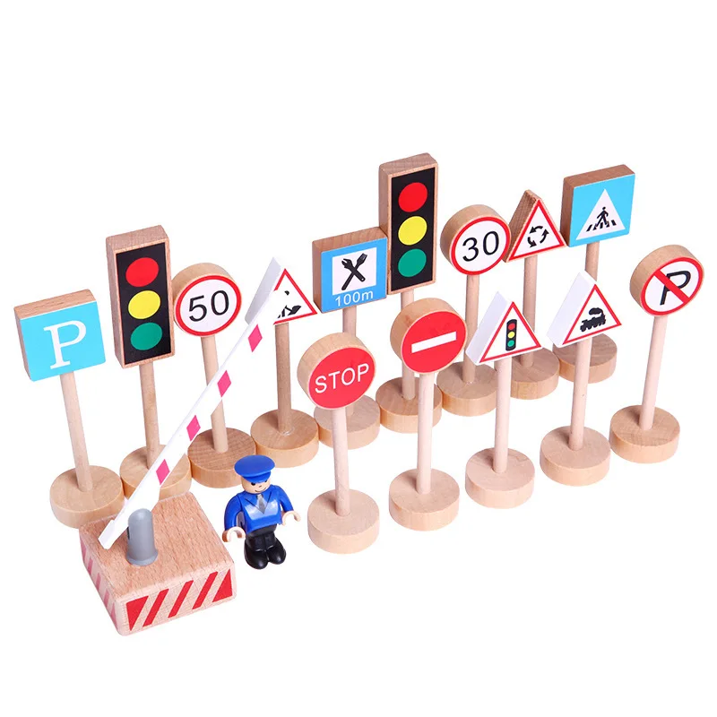 

15Pcs Wooden Street Road Traffic Signs Model Playset Block Kids Early Education Toys Children Traffic Signs Lights Cognition Toy