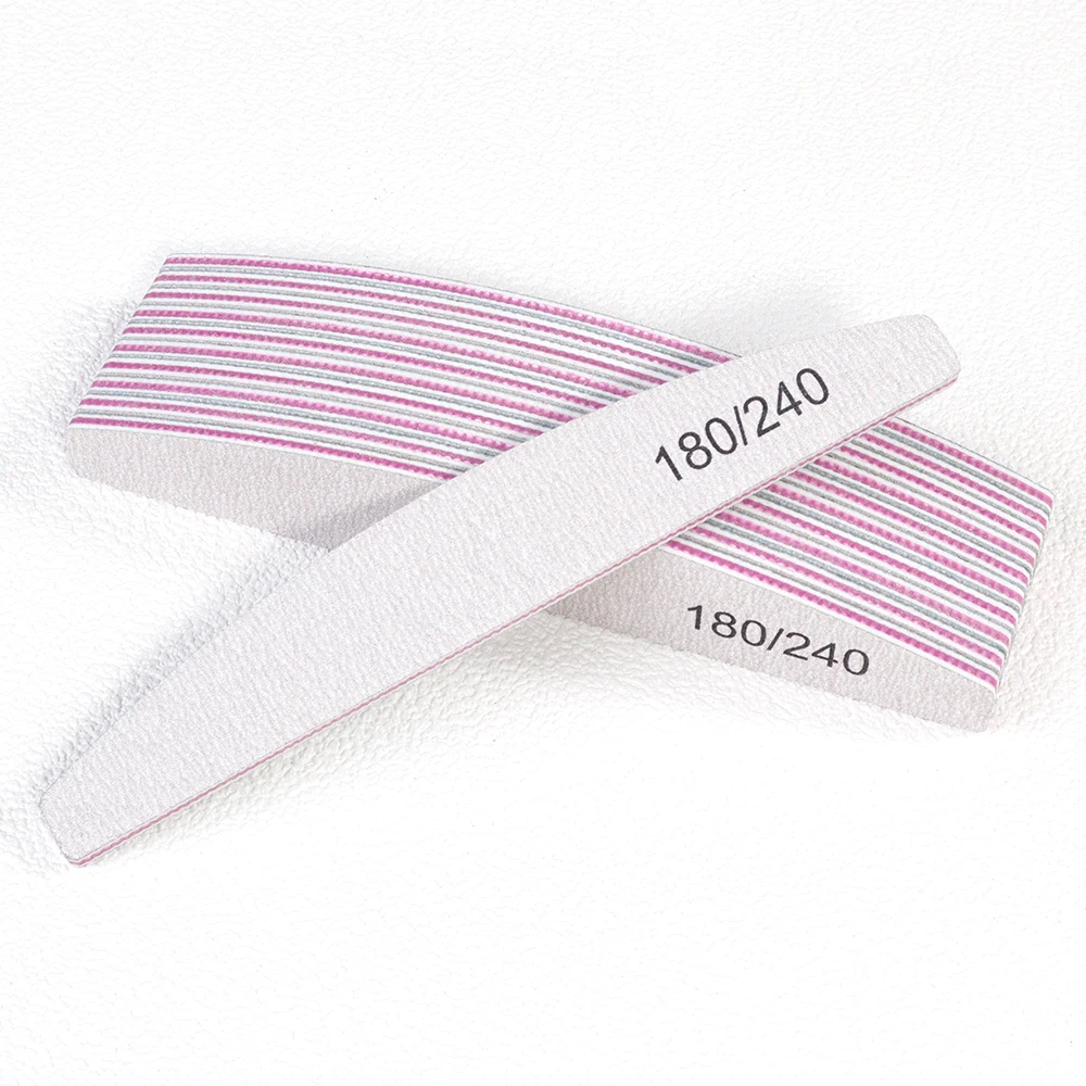 10 шт. профессиональная полулунная пилка для ногтей 100/180 180/240 двухсторонняя яркая