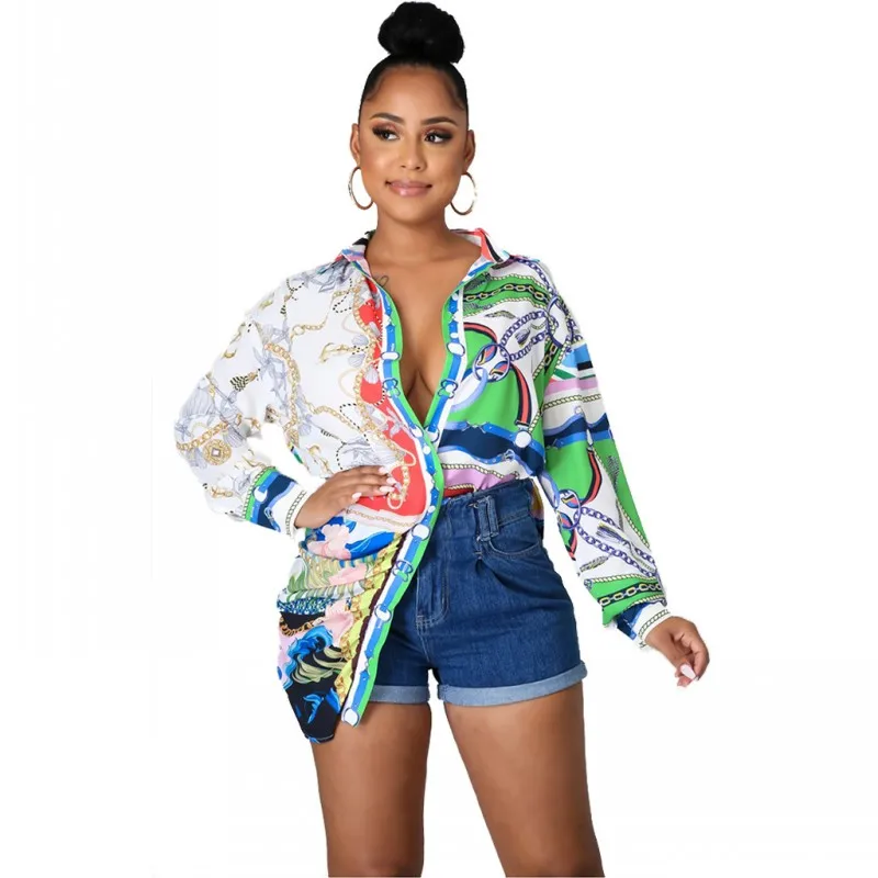 

Y2k Long Shirts Women Tops Single Breasted Full Sleeve Tops 2022 New Fashion Color Print Street Style Loose Casual Blouses Tunic