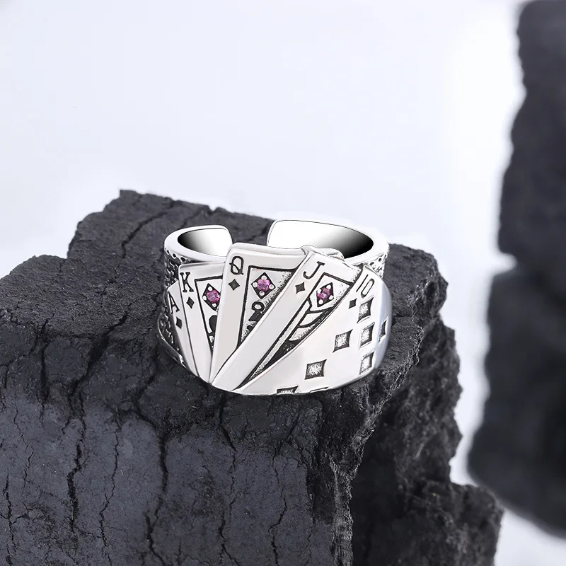 

VENTFILLE 925 Stamp Silver Color Poker Ring For Wowen Man Neutral Retro Pink Zircon Jewelry Birthday Gift Dropship