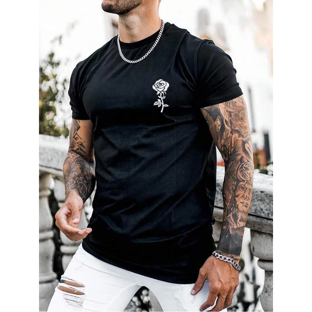 

Summer Personalized Men's Knitwear 3D Flower Short Sleeve Top Fashion Rose Social Street Clothing Plus T-shirt Men's Clothing